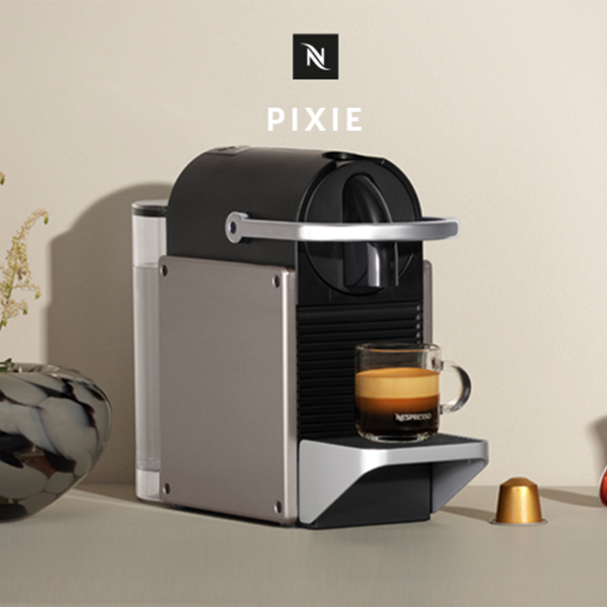 Nespresso Pixie Titan C62 Tezgah Üstü Kapsüllü Tam Otomatik Espresso Makinesi Gri