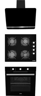 Alveus Bindesit-GLS640-MFA614 Doğalgazlı Cam Set Üstü Davlumbaz 3'lü Ankastre Set Siyah