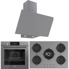 Ferre RS038-QMS63CPR-D079 Dijital Doğalgazlı Cam Set Üstü Davlumbaz 3'lü Ankastre Set Gri