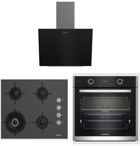 Grundig GEBD12302B-GDSP2474BB-GIGL622410 Dijital Doğalgazlı Cam-Metal Set Üstü Davlumbaz 3'lü Ankastre Set Siyah