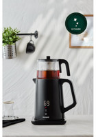Homend Royaltea Cooltouch 1795H Konuşan Otomatik Cam Demlikli 1800 W Işıklı Çelik Siyah Vintage Çay Makinesi