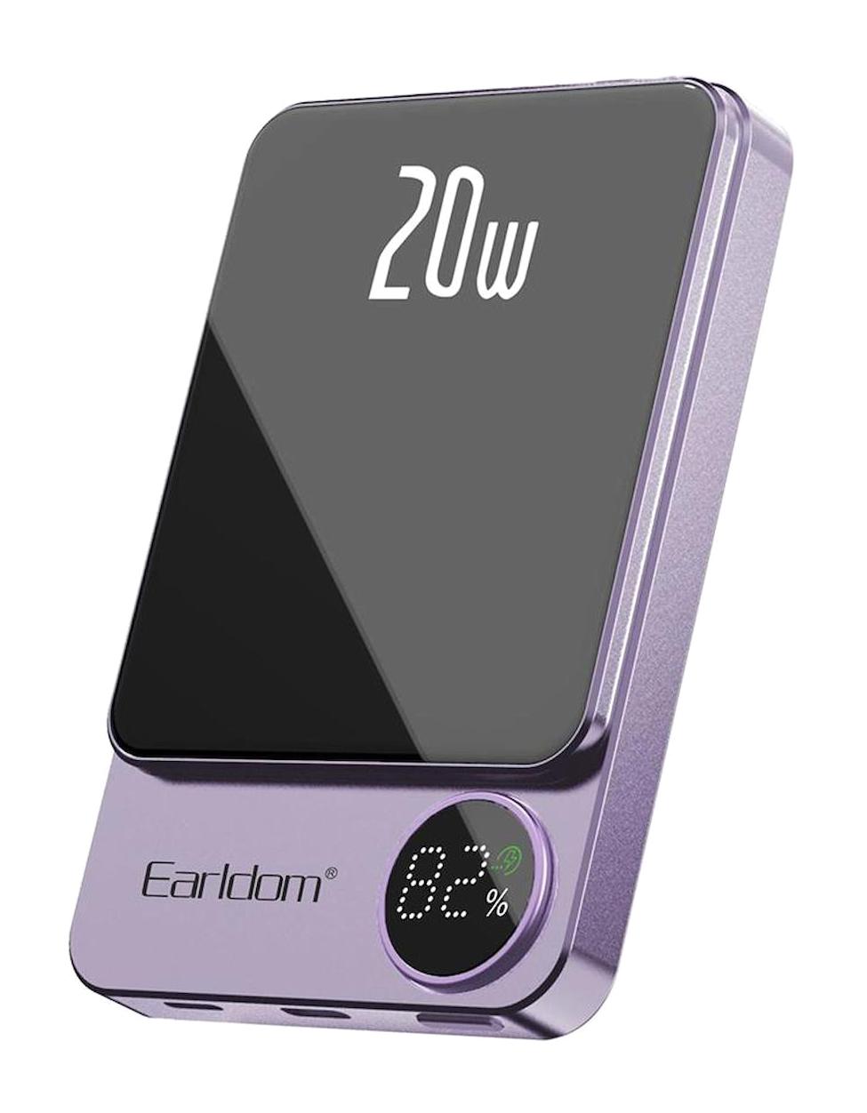 Peeq Earldom PD23 5000 mAh Hızlı Şarjlı Mıknatıslı Dijital Göstergeli Type C Çoklu Bağlantılı Kablosuz Powerbank Mor