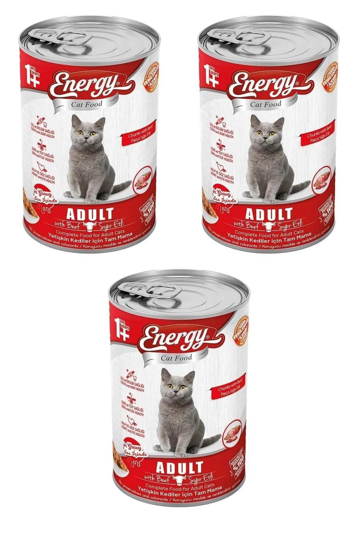 Energy Yetişkin Sığır Eti Parça Etli-Soslu Yaş Kedi Maması 3x400 gr