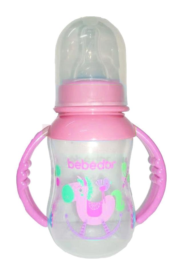 Bebedor Polipropilen Yavaş Akışlı Kulplu Desenli Pembe Damaklı Biberon 125 ml