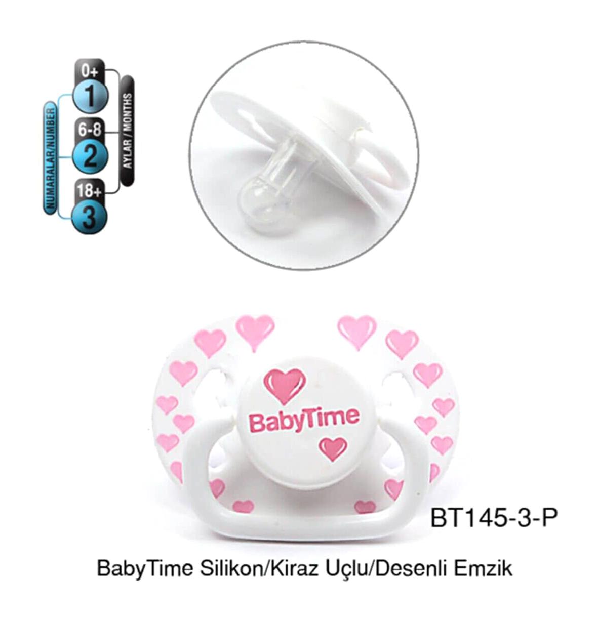 Babytime Desenli 18 Ay+ Ortodontik Kiraz Uçlu Damaklı Silikon Emzik Pembe