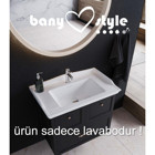 Turkuaz Seramik Cerastyle Klasik Tekli 80 cm Seramik Tezgah Üstü Dikdörtgen Lavabo Beyaz