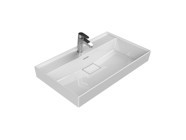 Turkuaz Seramik Etajerli Klasik Tekli 80 cm Tezgah Üstü Dikdörtgen Lavabo Beyaz
