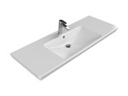 Turkuaz Seramik Etajerli Klasik Tekli 125 cm Seramik Tezgah Üstü Dikdörtgen Lavabo Beyaz