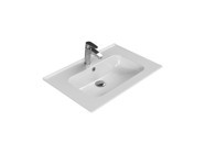 Turkuaz Seramik Etajerli Klasik Tekli 70 cm Tezgah Üstü Dikdörtgen Lavabo Beyaz
