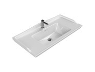 Turkuaz Seramik Etajerli Klasik Tekli 100 cm Tezgah Üstü Dikdörtgen Lavabo Beyaz