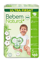Bebem Natural Natural 5 Numara Organik Bantlı Bebek Bezi 2x80 Adet