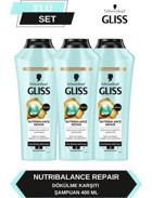 Gliss Nutribalance Repair Saç Dökülmesine Karşı Tüm Saçlar İçin Sade Standart Unisex Şampuanı 3x400 ml