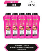 Gliss Supreme Length Onarıcı Tüm Saçlar İçin Sade Standart Unisex Şampuanı 5x400 ml