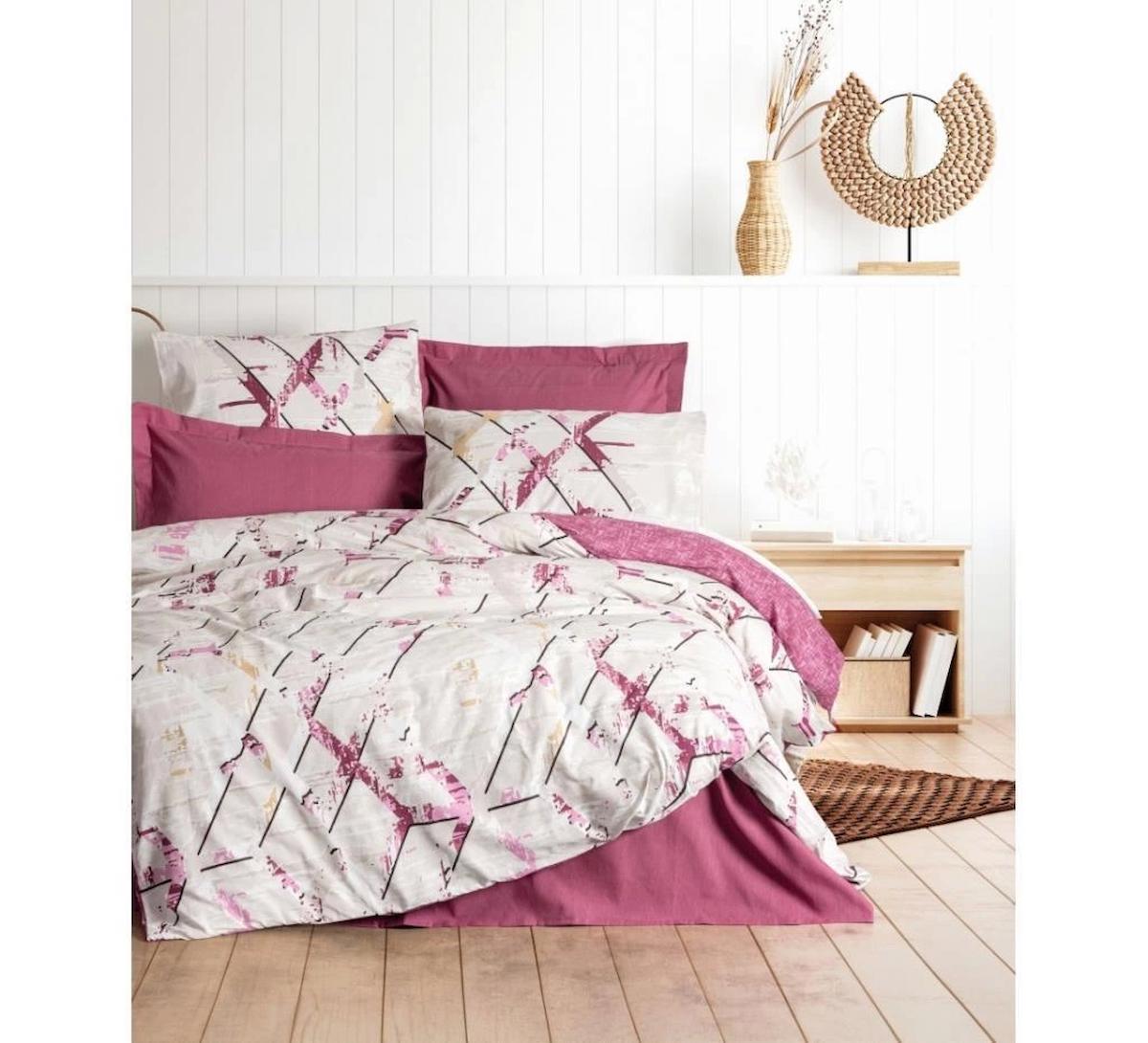 Cotton Box Reneta Pamuk Dört Mevsim 200 x 220 cm Desenli Çift Kişilik Nevresim Takımı Mürdüm