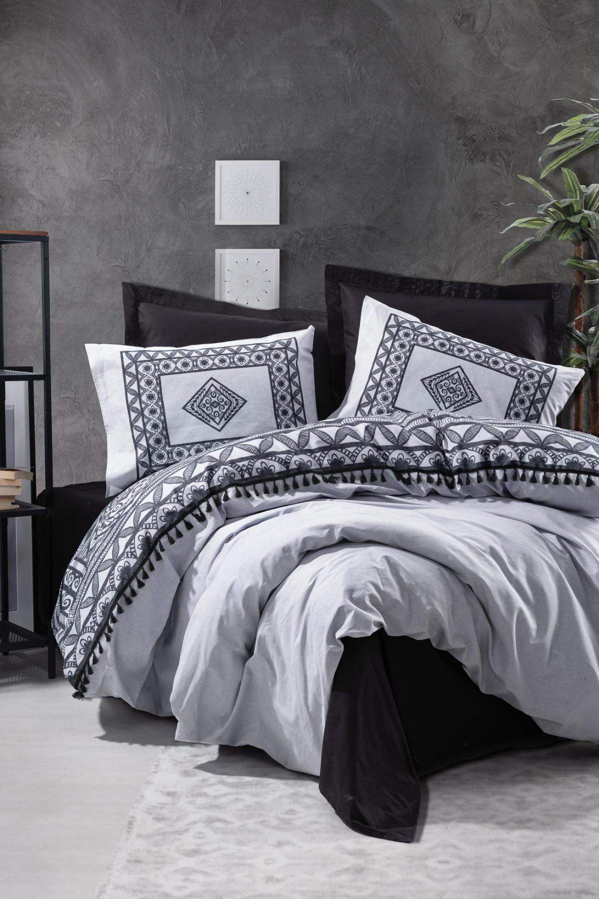 Cotton Box Degno Pamuk Dört Mevsim 200 x 220 cm Desenli Çift Kişilik Nevresim Takımı Siyah
