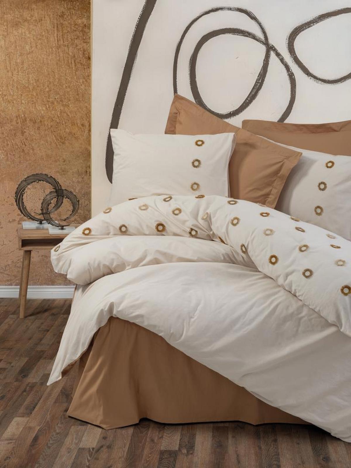 Cotton Box Brode Nomi Pamuk Dört Mevsim 200 x 220 cm İşlemeli Çift Kişilik Nevresim Takımı Bej