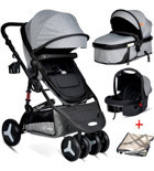 Baby Home BH-945 Çift Yönlü Katlanabilir 360 Derece Dönen Tam Yatar Travel Sistem Bebek Arabası Altın Kahverengi