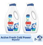 Omo Active Fresh Cold Power Beyazlar İçin 52 Yıkama Sıvı Deterjan 2x1.69 lt