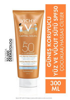 Vichy Capital Soleil 50 Faktör Hassas Ciltler İçin Suya Dayanıklı Parfümsüz Bebek Yüz ve Vücut Güneş Sütü 300 ml