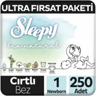 Sleepy Bio Natural 1 Numara Cırtlı Bebek Bezi 250 Adet