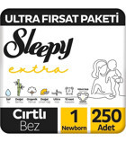 Sleepy Extra Günlük Aktivite Yenidoğan Cırtlı Bebek Bezi 250 Adet