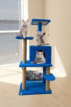 Nursoft Oturaklı Oyuncaklı Katlı 115 cm Kedi Tırmalama Evi Mavi