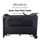 Reyo Premium Alüminyum 25 kg Kapasiteli Ayarlanabilir Taşınabilir Katlanabilir Ara Katlı 110 cm x 70 cm Sallanan Anne Yanı Park Yatak Siyah