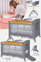 Lorelli Torino 25 kg Kapasiteli Ayarlanabilir Taşınabilir Katlanabilir Ara Katlı 120 cm x 70 cm Sallanan Park Yatak Gri