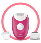 Braun Silk-Epil 3 3276 Smartlight Kaş Bıyık Koltuk Altı Bacak için 3 Başlıklı Kablolu Epilatör Pembe