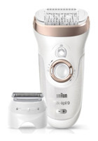 Braun Silk-Epil 9561 Yüz Genital Bölge Tüm Vücut Kaş Bıyık Koltuk Altı Sakal Bacak için 6 Başlıklı Sessiz Işıklı Islak Kuru Epilatör Altın