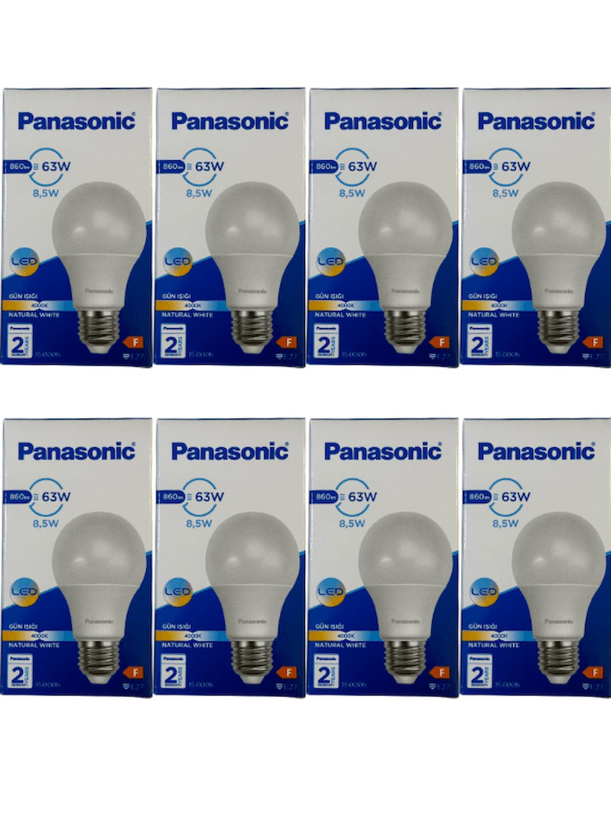 Panasonic 4000 K 8'li 8.5 W Tasarruflu Gün Işığı E27 Armut LED Ampul