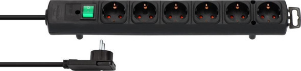Brennenstuhl Comfort-Line Plus Kalın Topraklı Anahtarlı 6'lı 2 m Uzatma Kablosu Siyah
