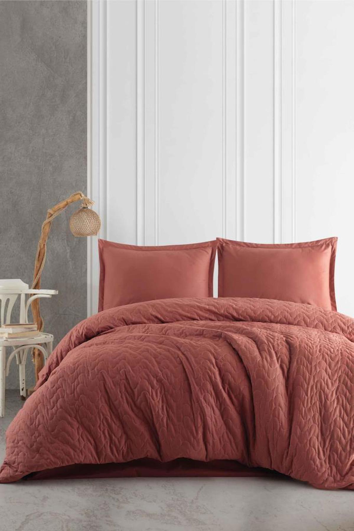 Clasy Atana Pamuk 180x230 cm Çarşaflı Düz Renk Tek Kişilik Nevresim Takımı Kiremit