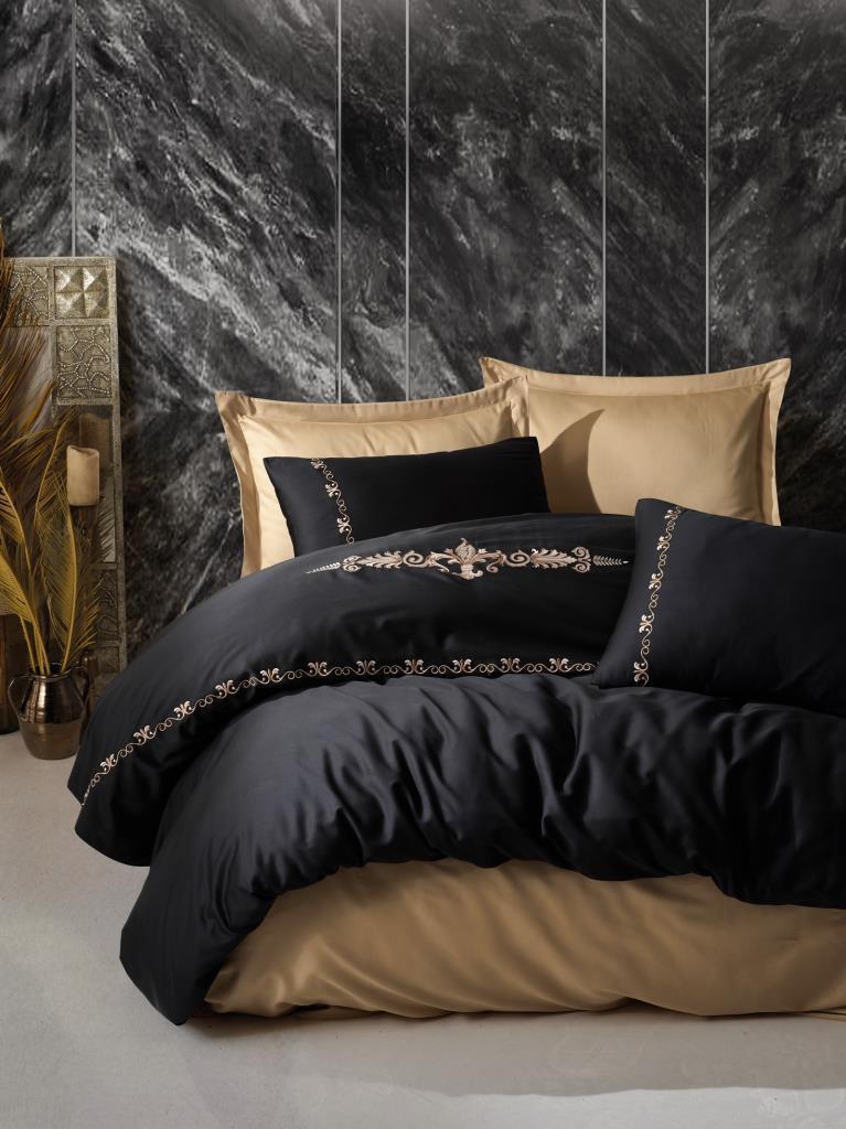 Cotton Pamuk 200x220 cm Çarşaflı İşlemeli Tek Kişilik Nevresim Takımı Siyah