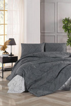 Tabu Home Ütopia Pamuk-Polyester 160x220 cm Çarşaflı Geometrik Tek Kişilik Nevresim Takımı Gri