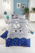 Tabu Home Uzaylı Pamuk-Polyester 160x220 cm Çarşaflı Çizgi Kahraman Tek Kişilik Nevresim Takımı Gri