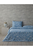 English Home Ivy Flower Pamuk-Polyester 160x220 cm Çarşaflı Lastikli Çiçekli Tek Kişilik Nevresim Takımı Mavi