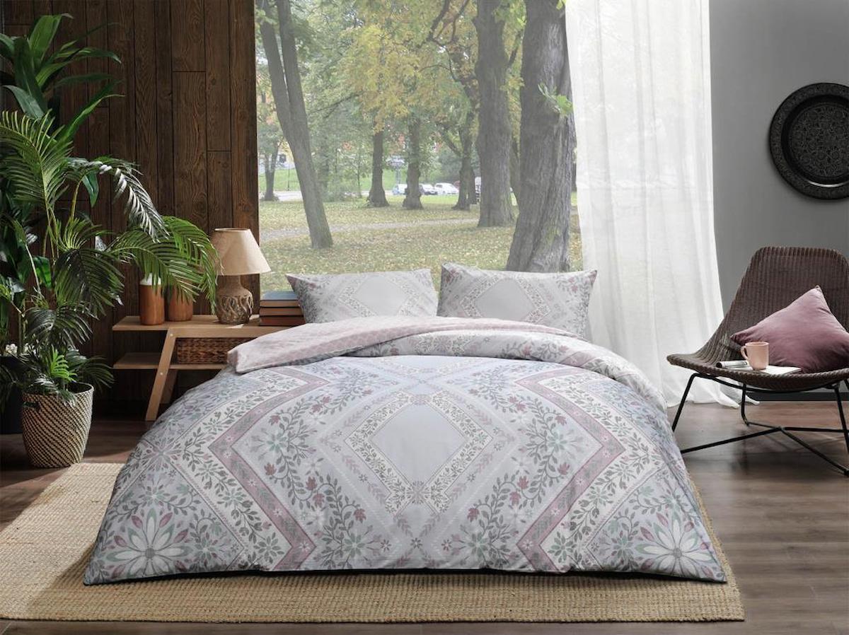 Taç Valeri Pamuk 160x220 cm Çarşaflı Lastikli Çiçekli Tek Kişilik Nevresim Takımı Pembe