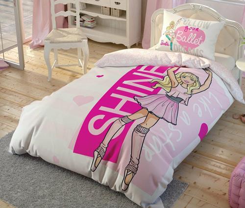 Taç Pamuk 160x220 cm Çarşaflı Lastikli Barbie Tek Kişilik Nevresim Takımı Pembe