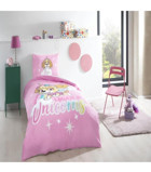 Taç Paw Patrol Sky Glitter Pamuk 160x220 cm Çarşaflı Lastikli Unicorn Tek Kişilik Nevresim Takımı Pembe