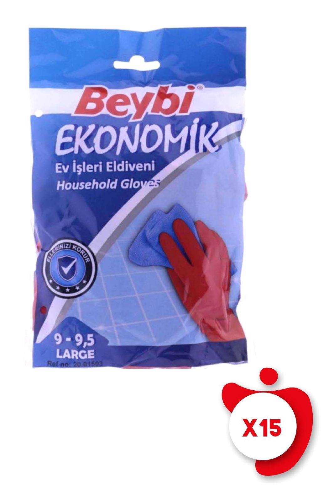 Beybi Kırmızı Large Temizlik Eldiveni 15 Paket