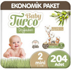 Baby Turco Doğadan 2 Numara Organik Bantlı Bebek Bezi 204 Adet