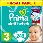 Prima Aktif Bebek 3 Numara Cırtlı Bebek Bezi 248 Adet