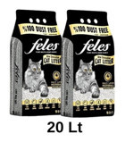 Feles Tozsuz Topaklanan İnce Taneli Aktif Karbonlu Bentonit Kedi Kumu 2x10 lt