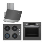 Bosch Hbf514Bb1T - Pop6C6O10O - Dwk65Ad60R Dijital Doğalgazlı Cam Klasik Ankastre Fırın Ocak 3'lü Ankastre Set Gri