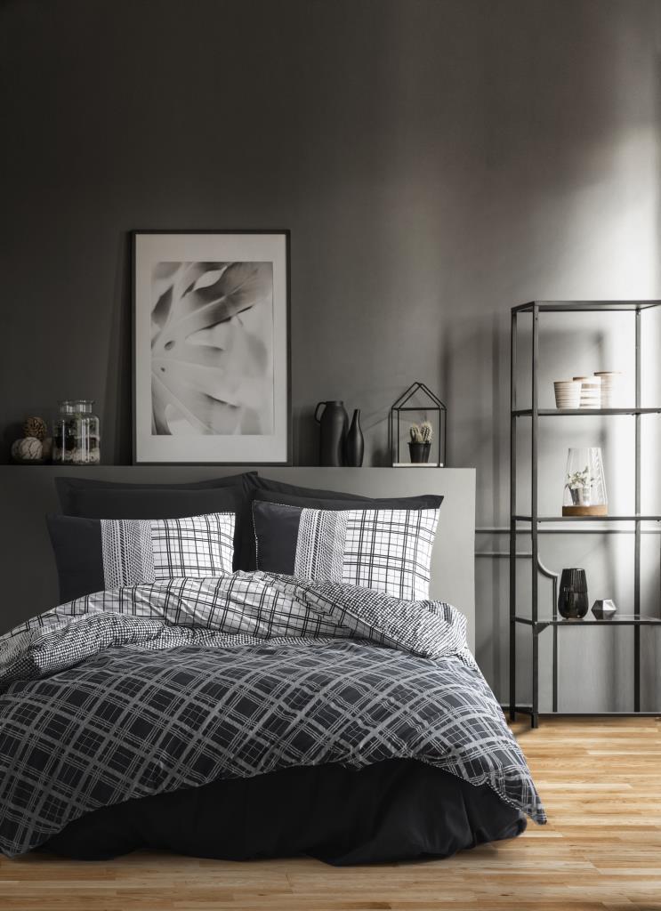 Cotton Box Masculine Ranforce 4 Mevsim 200 x 220 cm Çarşaflı Desenli Çift Kişilik Nevresim Takımı Siyah