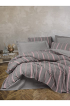 Cotton Box Ribbed Pamuklu 4 Mevsim 200 x 220 cm Çarşaflı Çizgili Çift Kişilik Nevresim Takımı Gri