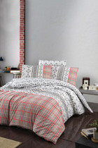 Minteks Minimal Ranforce 4 Mevsim 200 x 220 cm Çarşaflı Desenli Çift Kişilik Nevresim Takımı Bordo
