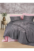 Cotton Box Brode Ranforce 4 Mevsim 200 x 220 cm Çarşaflı Desenli Çift Kişilik Nevresim Takımı Pembe