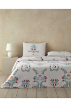 English Home Folk Bouquet Pamuklu 4 Mevsim 200 x 220 cm Çarşaflı Desenli Çift Kişilik Nevresim Takımı Yeşil
